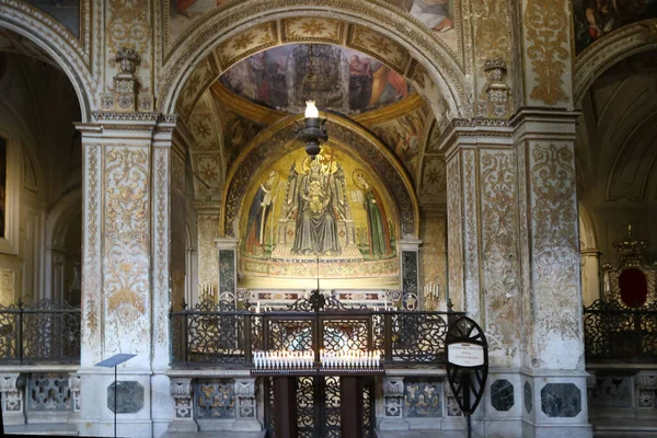 Zbliżenie Starożytnych Fresków Epoki Bizantyjskiej Katedrze Neapolu Włochy — Zdjęcie stockowe