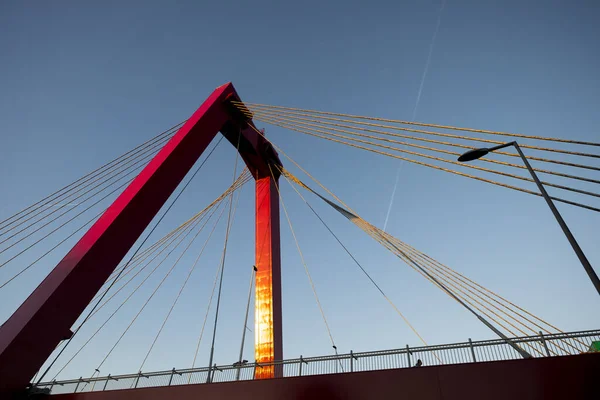 Låg Vinkel Skott Willemsbrug Bron Rotterdam Nederländerna Solnedgång Himmel Bakgrund — Stockfoto