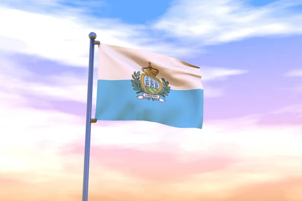 Uma Bandeira Acenando San Marino Pólo Bandeira Com Céu Nublado — Fotografia de Stock