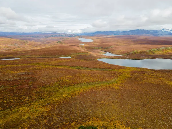 Une Vue Des Petits Lacs Avec Alaska Range Couleurs Automne — Photo