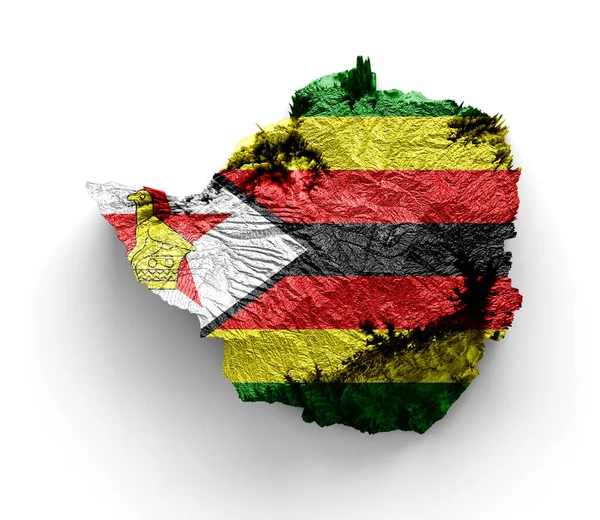 Återgivning Geologisk Modell Zimbabwe Karta Med Sin Flagga Vanlig Vit — Stockfoto