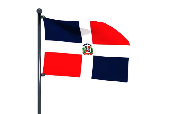 Bandeira Ondulada República Dominicana Mastro Isolado Fundo Branco — Fotografia de Stock