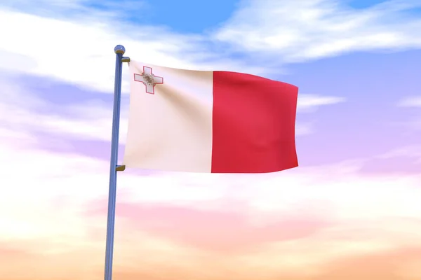 Arka Planda Bulutlu Gökyüzü Olan Bir Bayrak Direğinde Malta Bayrağı — Stok fotoğraf