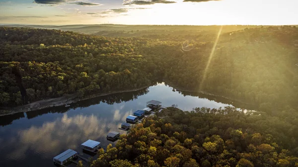 Sunset Sky Tenkiller Lake Oklah Green Forested Area Evening — Stock Photo, Image