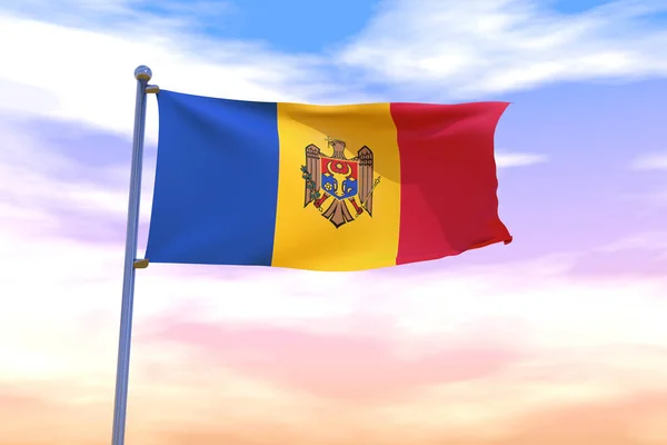 Waving Flag Moldova Flag Pole Cloudy Sky Background — Stock Photo, Image