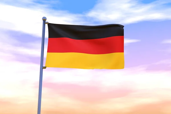 Eine Illustration Einer Wehenden Deutschland Fahne Mit Dem Verchromten Fahnenmast — Stockfoto