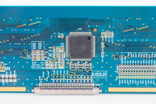 Uma Placa Mãe Eletrônica Processador Isométrico Microchip Cpu Fundo Branco — Fotografia de Stock