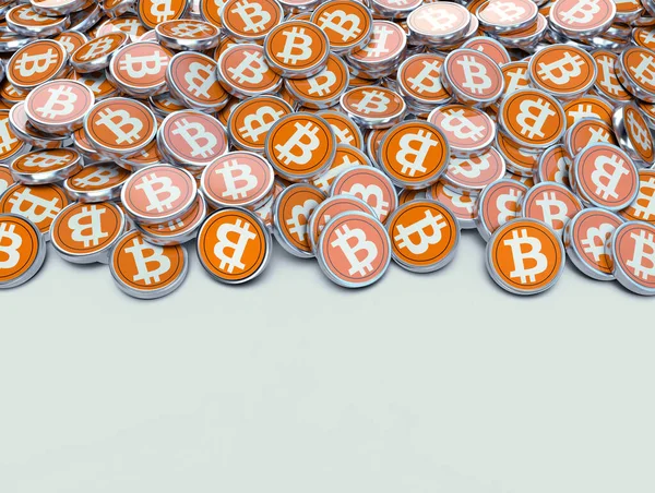 Kopyalama Alanı Açık Yeşil Olan Bitcoinlerin Yakın Çekim Görüntüsü — Stok fotoğraf