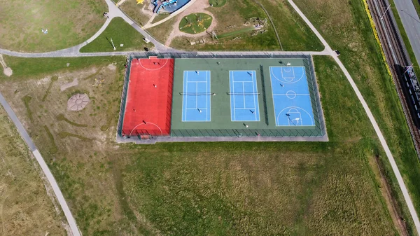 Una Vista Aérea Las Pistas Tenis Baloncesto — Foto de Stock