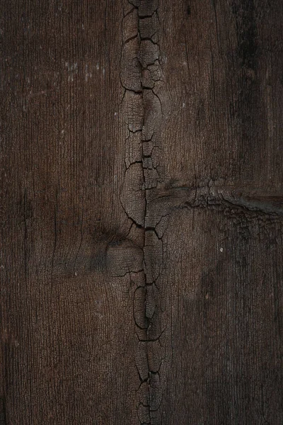 Closeup Brown Wooden Fence Board Cracks — Stock Photo, Image