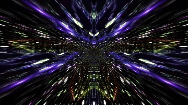 Vykreslení Futuristických Abstraktních Kaleidoskopických Obrazců Neonového Tunelu Purpurové Paprsky Liniemi — Stock fotografie