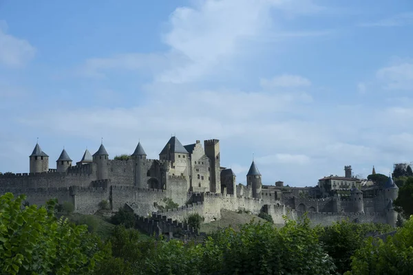 Uma Foto Panorâmica Castelo Chateau Comtal Carcassonne França — Fotografia de Stock