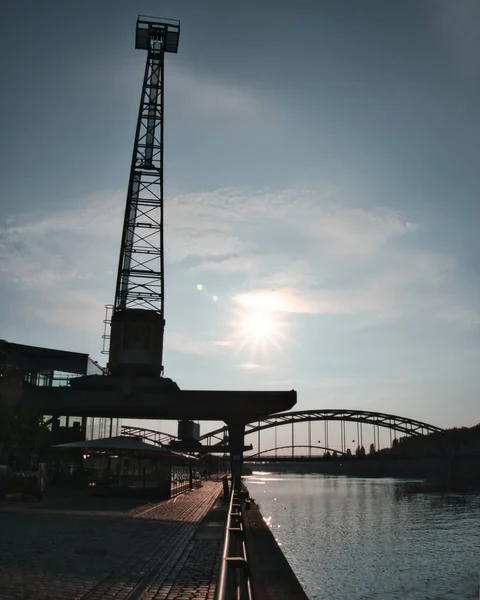 Vertical Shot Dockyard Crane River Main Frankfurt Main Germany — Stock Photo, Image