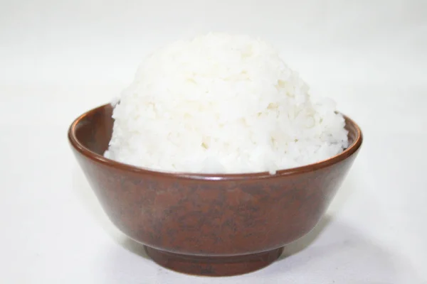 Uma Tigela Arroz Fundo Branco — Fotografia de Stock