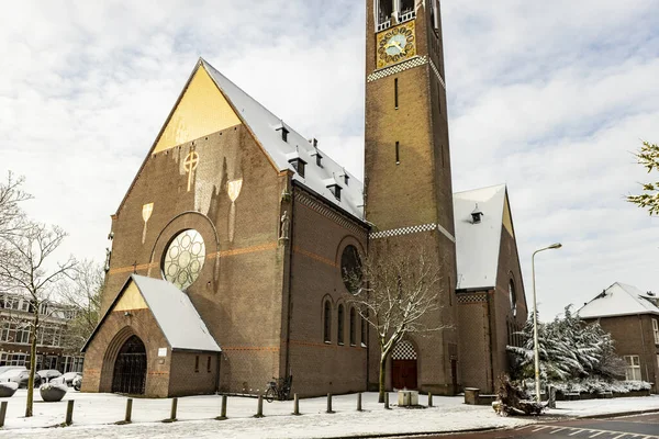 Schnee Bedeckt Das Stadtkloster Utrechter Stadtteil Lombok Der Schmelzen Beginnt — Stockfoto