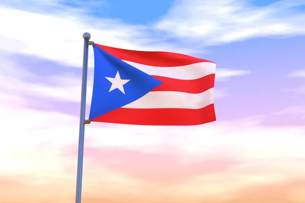 Una Bandiera Sventolante Porto Rico Palo Bandiera Con Cielo Nuvoloso — Foto Stock
