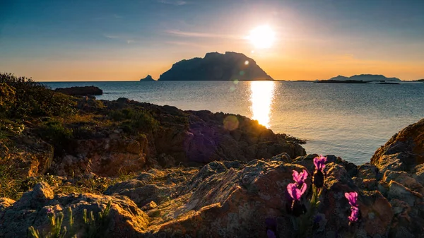 Beautiful View Orange Sunset Sardinia Island Mediterranean Sea — Stock Photo, Image