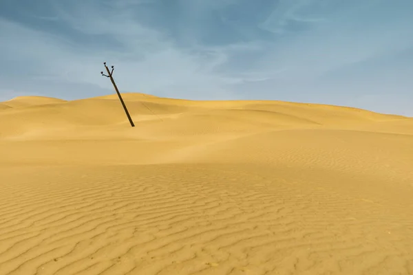 Une Vue Paysage Des Dunes Sable Avec Poteau Électrique Dans — Photo