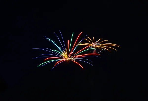 Bright Colorful Splashes Firework Dark Sky National Holiday — Stock fotografie