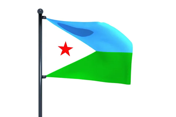 A waving flag of Djibouti on a flag pole with the cloudy sky on the background