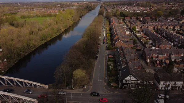 Aerial Shot Cityscape Warrington Manchester Ship Canal Buildings — Stock Photo, Image