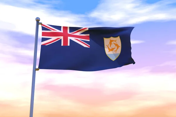 Eine Illustration Einer Schwenkenden Flagge Anguillas Mit Der Chrom Fahnenstange — Stockfoto