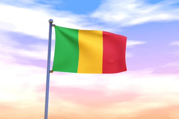 Waving Flag Mali Flag Pole Cloudy Sky Background — Stock Photo, Image
