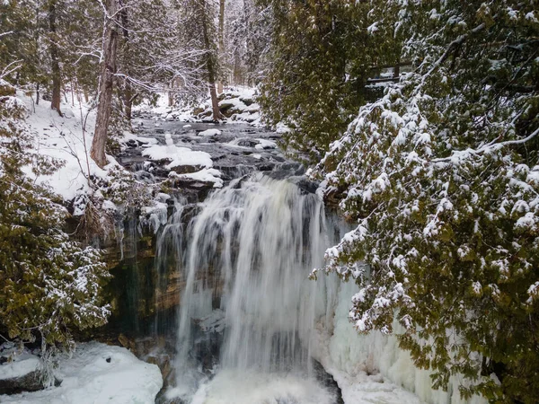 Vacker Utsikt Över Ett Vattenfall Vintern Hilton Falls Naturskyddsområde Ontario — Stockfoto