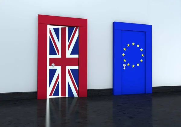Rendu Sur Thème Brexit Avec Deux Portes Avec Des Drapeaux — Photo