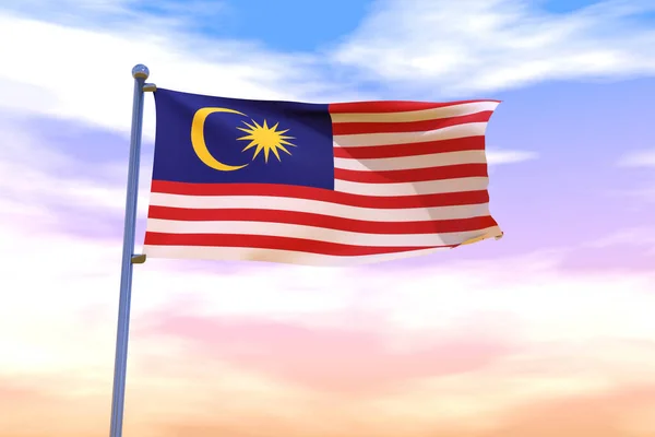 Viftande Flagga Malaysia Flaggstång Med Molnig Himmel Bakgrunden — Stockfoto