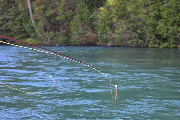 Padre Las Líneas Hija Flotadores Chapotean Arriba Abajo Río Kenai — Foto de Stock