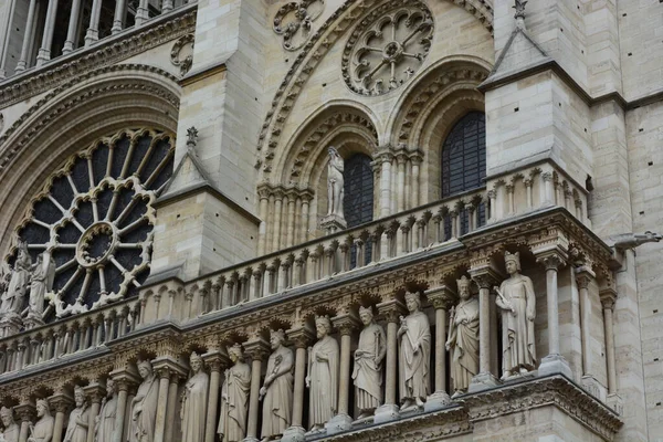 Primo Piano Della Facciata Esterna Notre Dame Con Pietra Decorata — Foto Stock