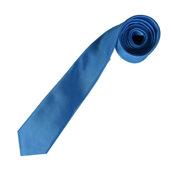 Uma Gravata Poliéster Azul Fundo Branco Puro — Fotografia de Stock