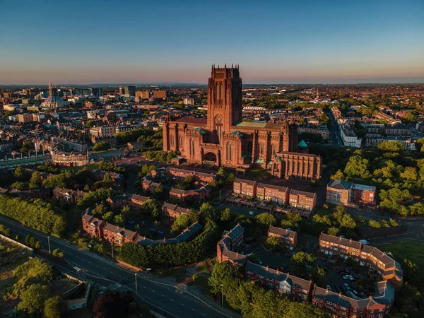 Widok Lotu Ptaka Katedrę Liverpoolu Anglii Wielka Brytania — Zdjęcie stockowe