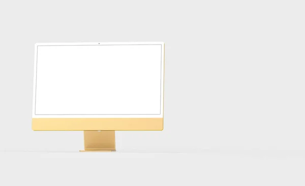 Renderowanie Nowoczesnego Żółtego Ekranu Komputera Izolowanego Białym Tle Przestrzenią Kopiowania — Zdjęcie stockowe