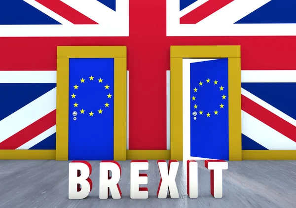 Rendu Sur Thème Brexit Avec Deux Portes Avec Les Drapeaux — Photo