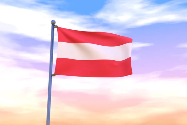 Illustration Waving Flag Austria Chrome Flag Pole Blue Sky — Stock Photo, Image