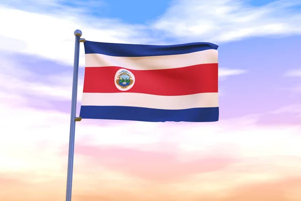 Illustration Viftande Flagga Costa Rica Med Kromflaggstång Den Blå Himlen — Stockfoto