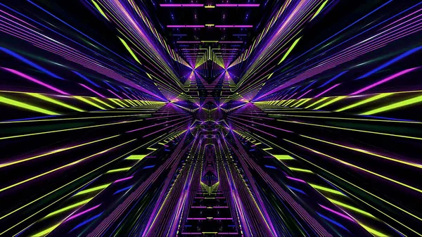 Uma Renderização Padrões Futuristas Abstratos Caleidoscópicos Túnel Néon Roxo Com — Fotografia de Stock