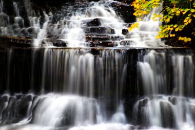 Wagner Falls 'un sonbahar sezonundaki gündüz manzarası, Michigan, ABD