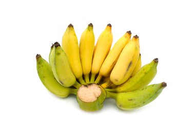 Beyaz arka planda muzların izole edilmiş yakın plan çekimi.