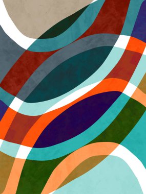 Dalga elementleri ile dikey soyut bir retro suluboya arkaplan çizimi