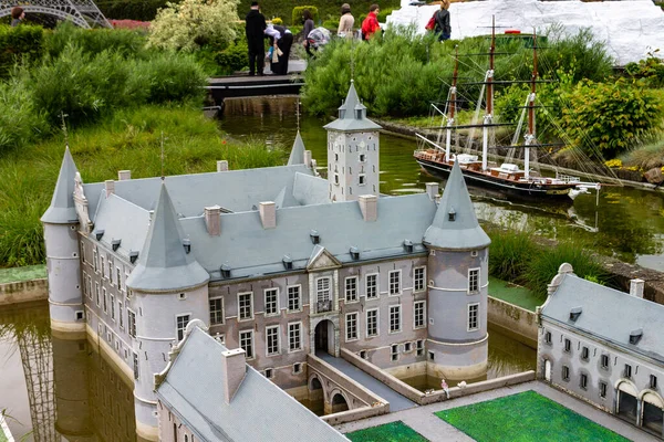 Laarne Kastély Mini Európa Miniatűr Történelmi Európai Épületek Park Brüsszelben — Stock Fotó