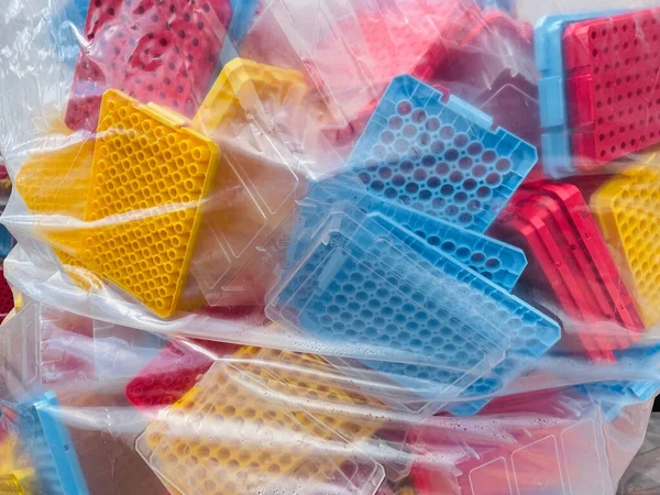 Tiro Close Resíduos Plástico Polipropileno Colorido — Fotografia de Stock