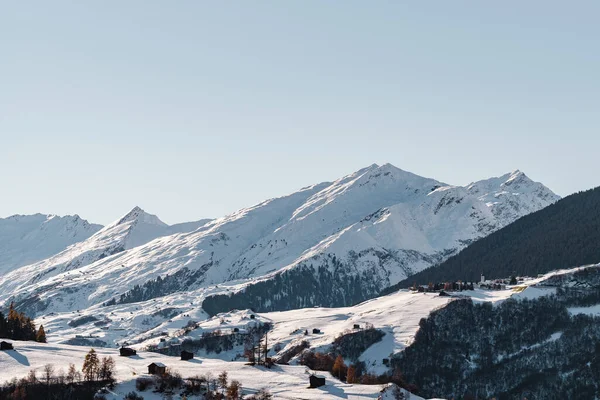 Veduta Tersnaus Sulla Neve Villaggio Val Lumnezia Svizzera — Foto Stock