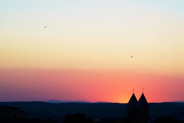 Vacker Rosa Solnedgång Från Staden Toledo Spanien — Stockfoto