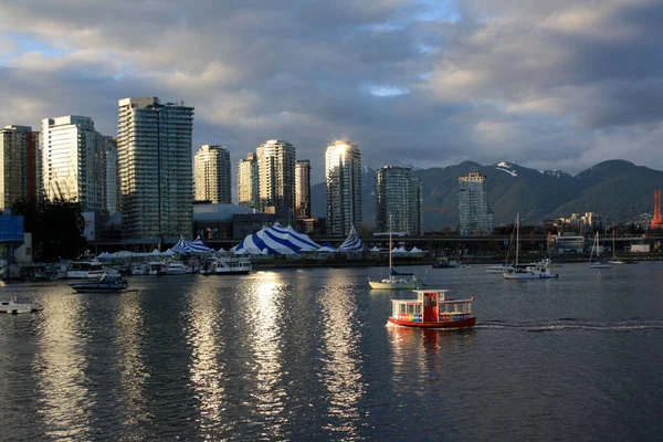 Les Yachts Bateaux False Creek Dans Lumière Coucher Soleil Vancouver — Photo