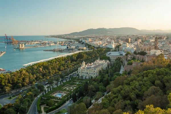 A view of the sea, the port and architecture in Malaga, a city and municipality of Spain