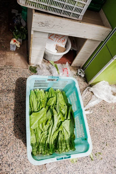 A crate of fresh green leafy vegetables in Shanghai, China. - COVID 19 lockdown preparation