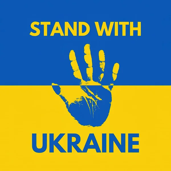 Vlajka Ukrajiny Obrysy Dlaně Nápisem Stand Ukraine — Stock fotografie